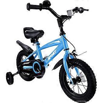 Kinderfiets, 12 inch, met verstelbare zitting, dubbele remmen, steunwielen, reflector en spatbord, geschikt voor bestuurders van 84 tot 97 cm (blauw)