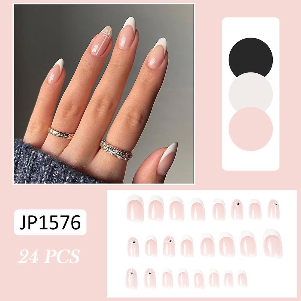 French Style White Edge Fake Manicure Durable & Never Splitting Com