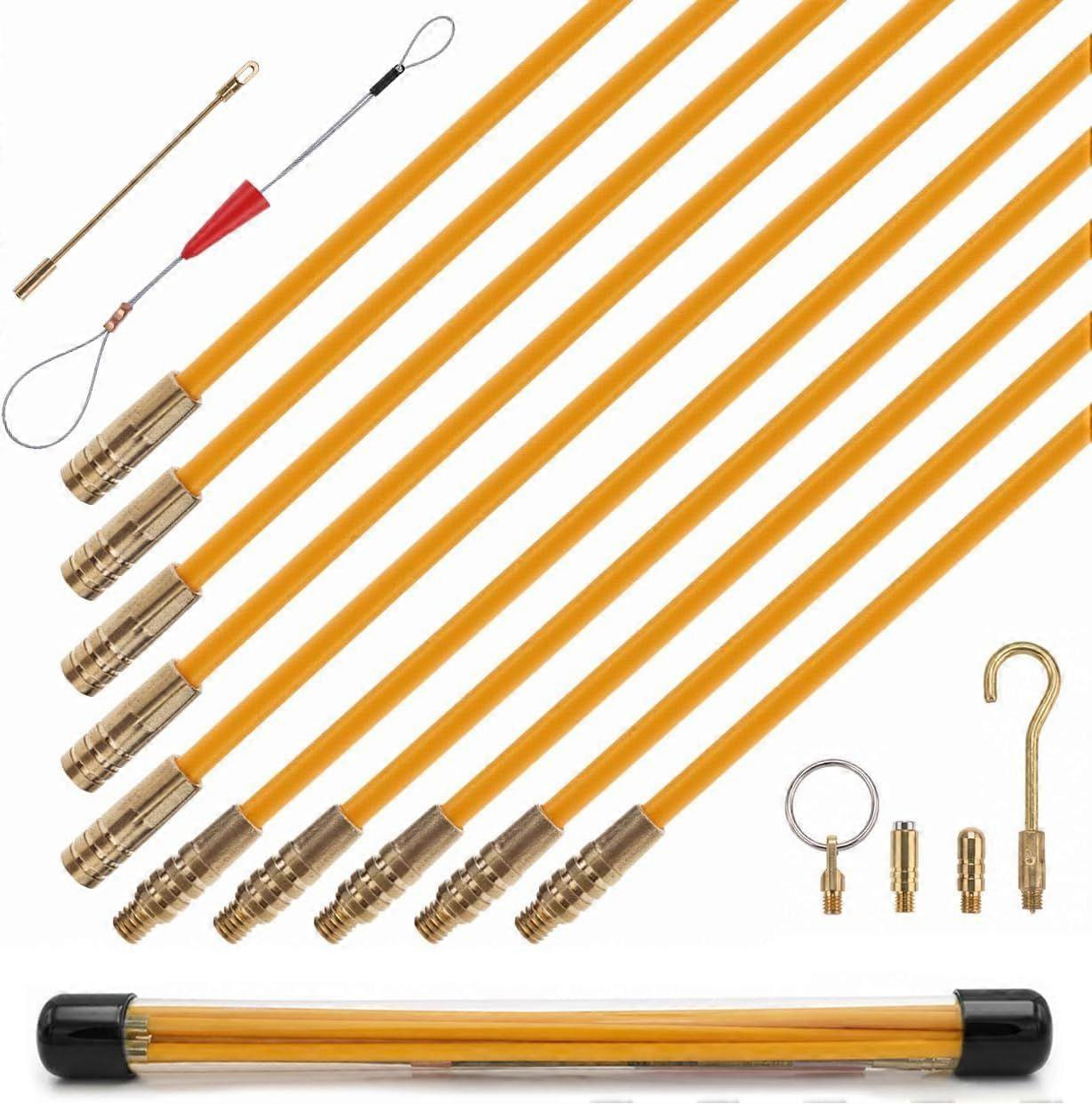 10Pcs Fiberglass Cable Puller Kit with Hook and Hole, 13 Inch Cable Puller, Cable Rods Kit