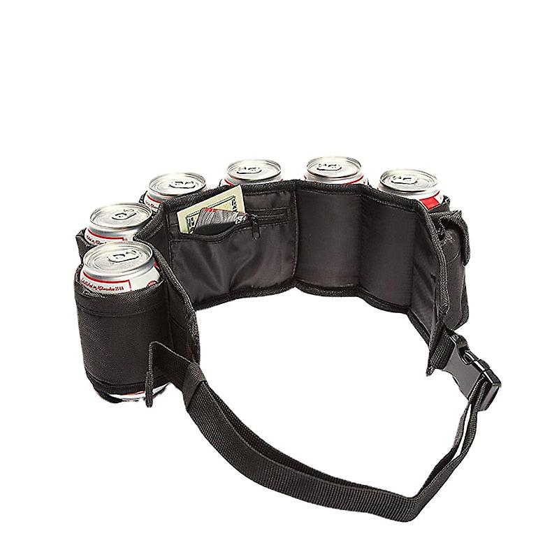 Insulated Beer Belt Holder For 6 Cans With Adjustable Strap, Buckle, And Hidden Pocket - Perfect For Parties