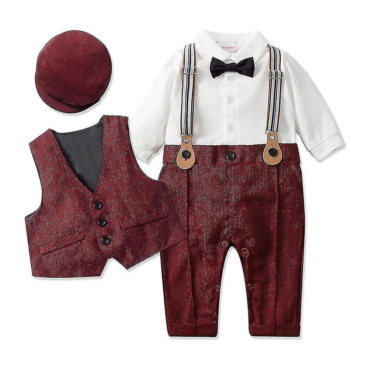 Infant/toddler British Waistcoat One-piece Climbing Gentleman's Cap Year-round Suit Newborn Gentleman's Suit