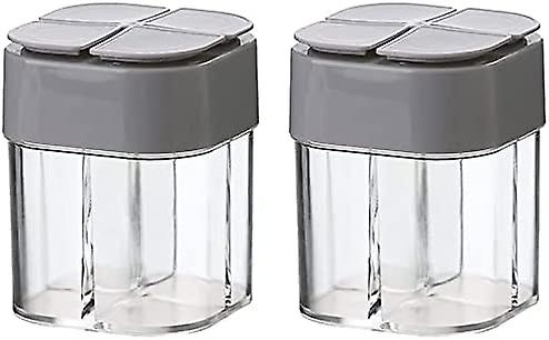 2 Pieces Series Spice Container, 4-Grid Crystal Seasoning Shaker Can Filter Out Lumps, Kitchen Picnic BBQ Restaurant Gray