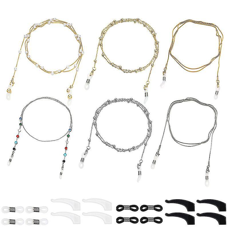 6 Pcs Eyeglass Chains Elegant Eyewear Retainer Beaded Eyeglass Strap Holder