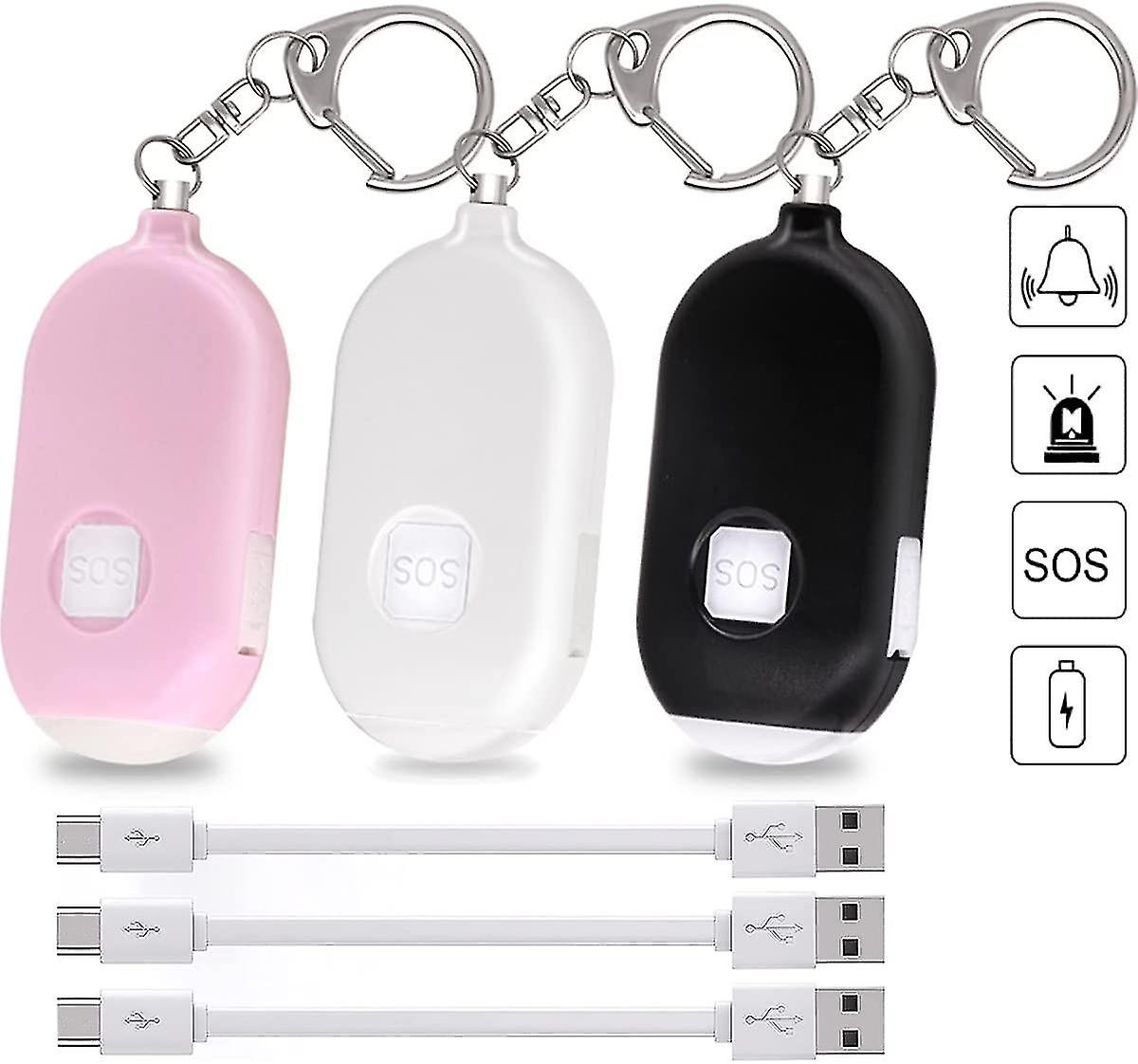 Personal Alarms For Women, 3 Packs Rechargeable Self Defense Security Alarm Keychain With 130 Dbs To