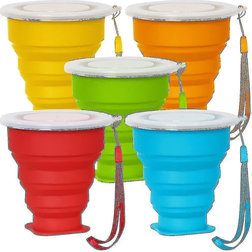 Pack Of 5 Collapsible Travel Mug With Lid, 6 Oz Silicone Collapsible Drinks