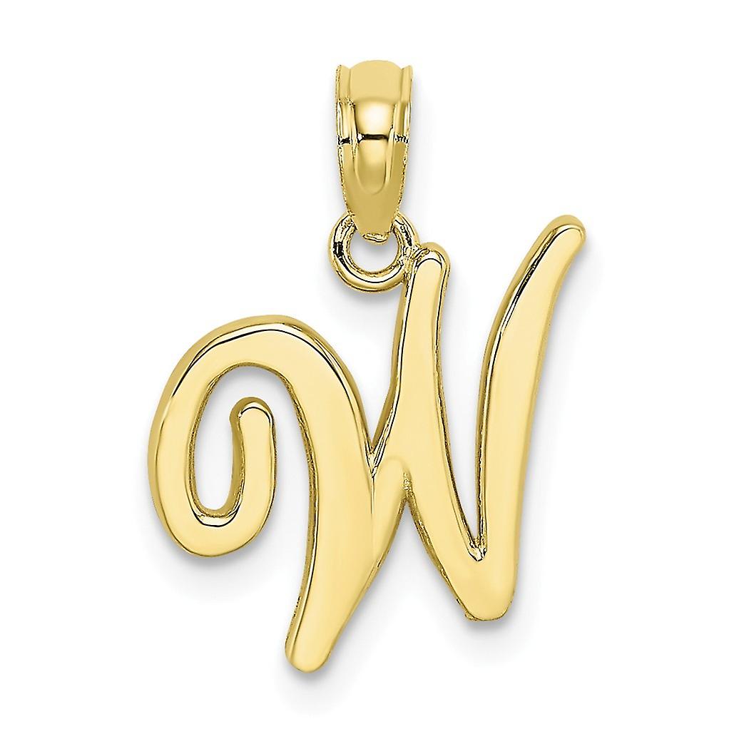 10k Gold W Script Brief Name Personalisiertes Monogramm Initial High Polish Charm 19,5x12,85mm breite Anhänger Halskette für Frauen