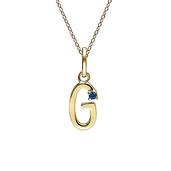 Initial G Blue Sapphire Letter Necklace in 9ct Yellow Gold