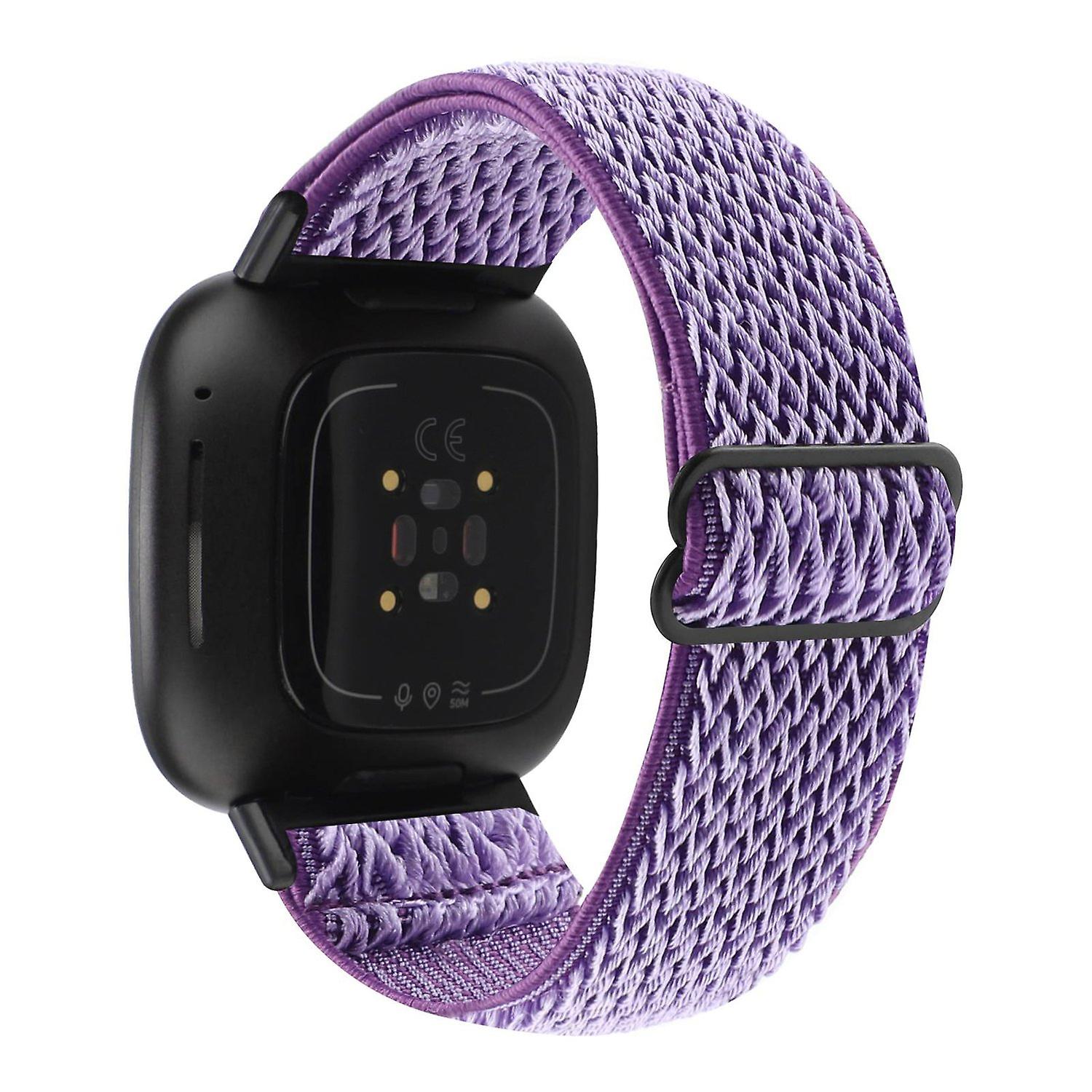 For Fitbit Versa 4/Sense 2 Stretchy Nylon Watch Band Wave Pattern Elastic Braided Replacement Strap
