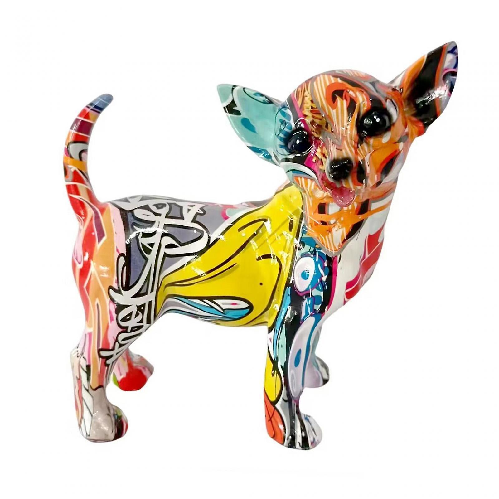Graffiti Chihuahua Statue Dog Figurine Resin Artwork for Dog Lover Gifts Style A