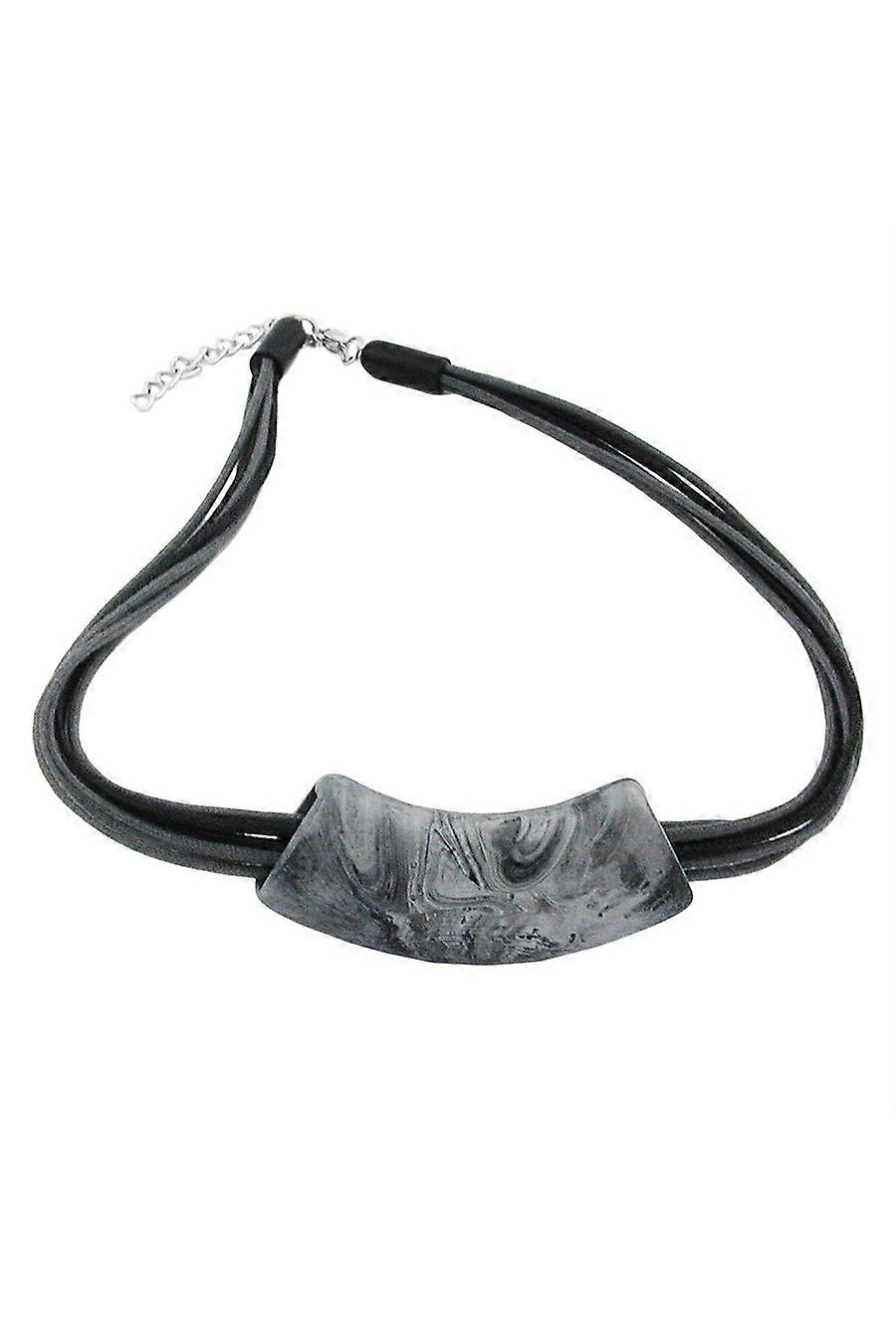 Necklace Tube Flat Silver & Black 50cm - Gl04695