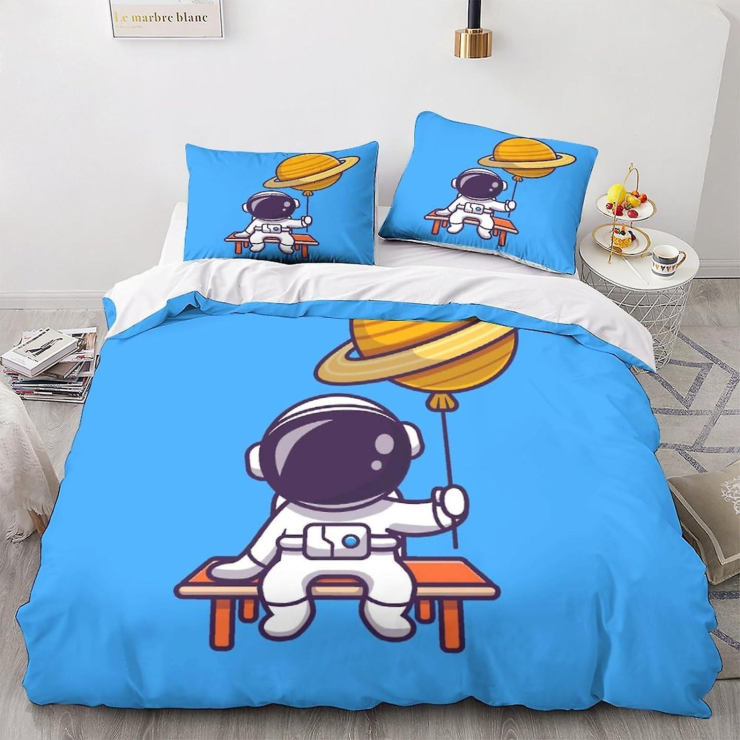 LikeEj 3D Printed Astronauts Bedding Set for Teens Space Pattern Duvet Cover Set with Pillowcases Cartoon Microfiber Quilt Cover with Zipper Closure D