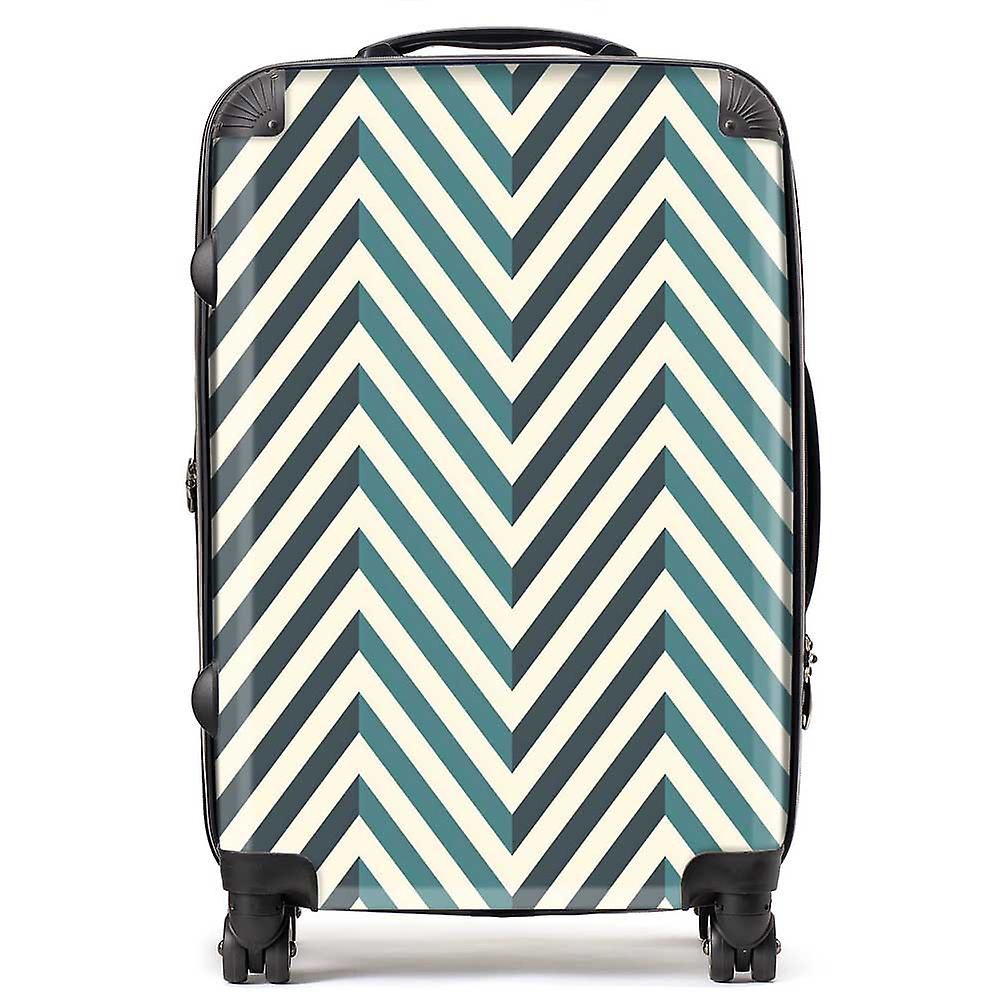 Geometric Herringbone Chevron Blues Suitcase
