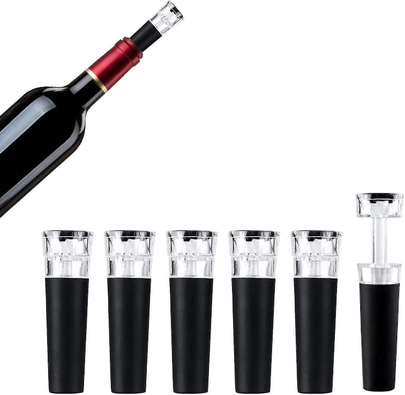 6 Pack Wine Bottle Stopper, Champagne Bottle, Wine Stopper, Vacuum Pump, Reusable, Leak Proof and Se
