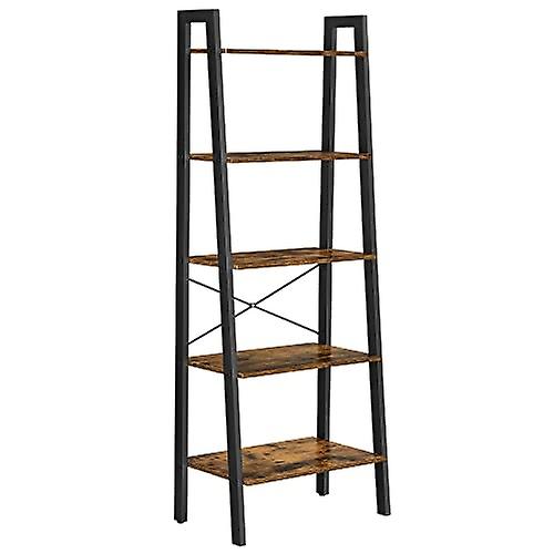 Vintage Wood Grain Ladder Shelf with Industrial Design