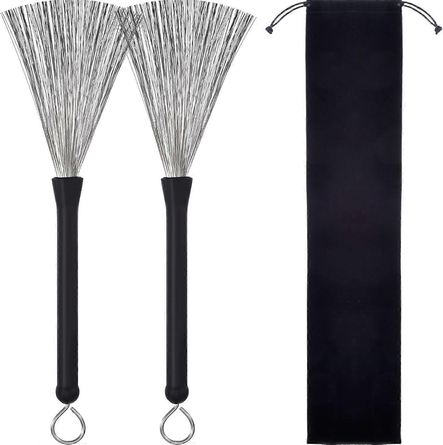 1 Pair Retractable Drum Brushes Percussion Drum Brushes with Comfortable Rubber Grips