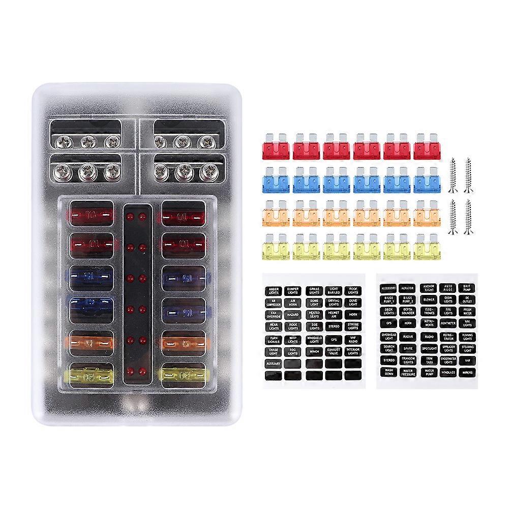 Fuse Box Holder 12 Way Blade W/LED Light Waterproof Block Universal for Automotive Marine Yacht NO.17214