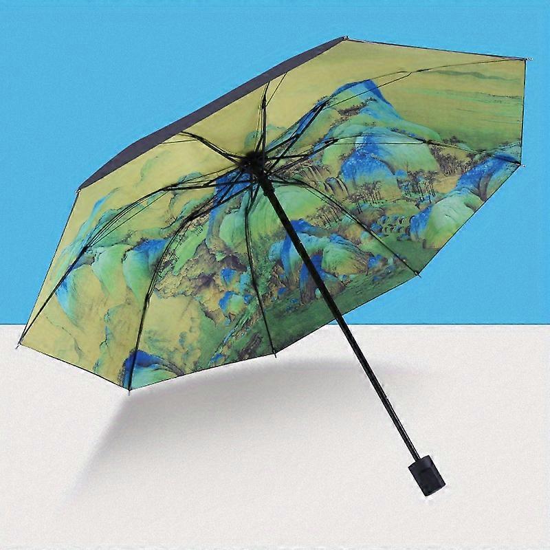 Antiquity Rivers And Mountains Umbrella Sun And Rain Dual-use Umbrella Manual Folding Umbrella For Men & Women