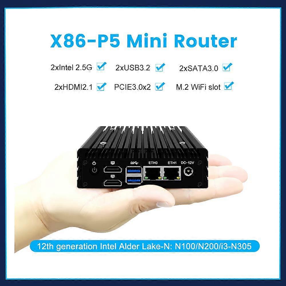 12th Gen Super Mini Router X86 P5 Intel N100 DDR5 4800MHz Firewall PC Dual I226-V 2.5G Lan Fanless Mini PC Proxmox Pokect Server