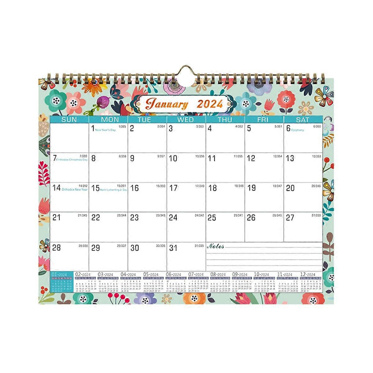 Wall Calendar, Jan. 2024 - Jun. 2025, Wall Calendar with Thick Paper, Twin-Wire Binding + Hanging Hook + Blocks with Julian Date