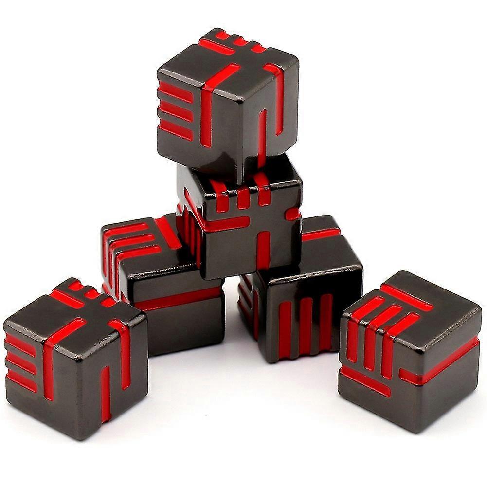Metal Dice, 6pcs Heavy Solid Metallic Dice Set For Dungeons And Dragon Tabletop Game Red Black