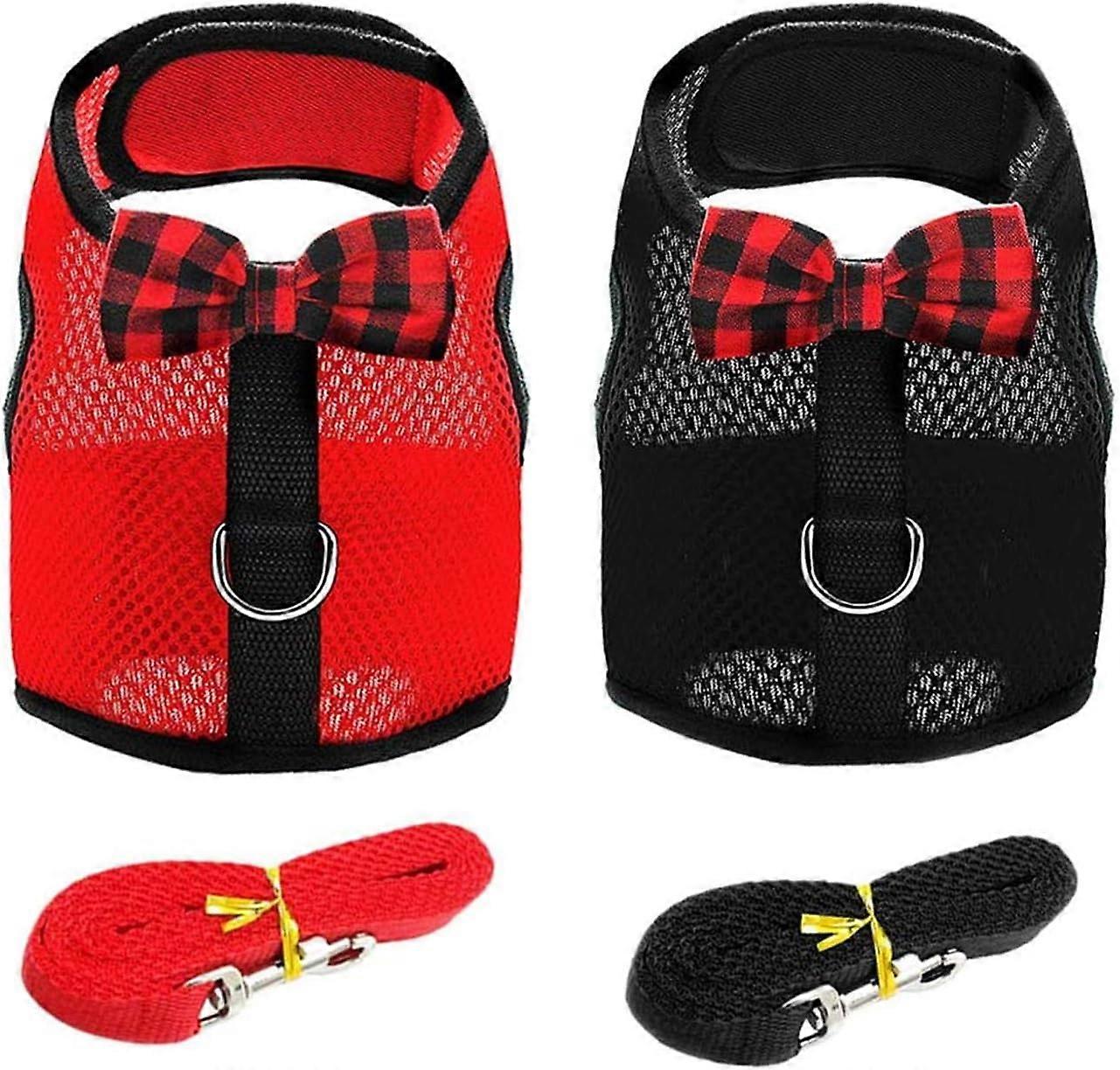 Rabbit Harness Leash, 2 Set No Pull Cat Leash Stylish Vest Harness Adjustable Soft Breathable Mesh Small Pets Harness for Cats, Hamster, Rats and Simi
