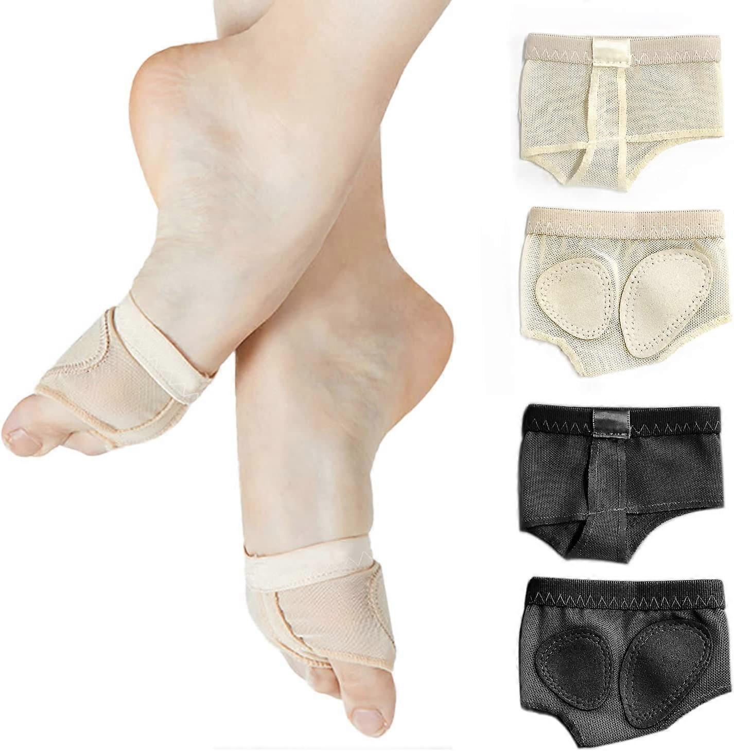 2er-Pack Ballettfuß-Strings, schützende Ballett-Tanzschuhe, Vorfuß-Zehenpolster-Stützsocken (Schwarz und Hautton)