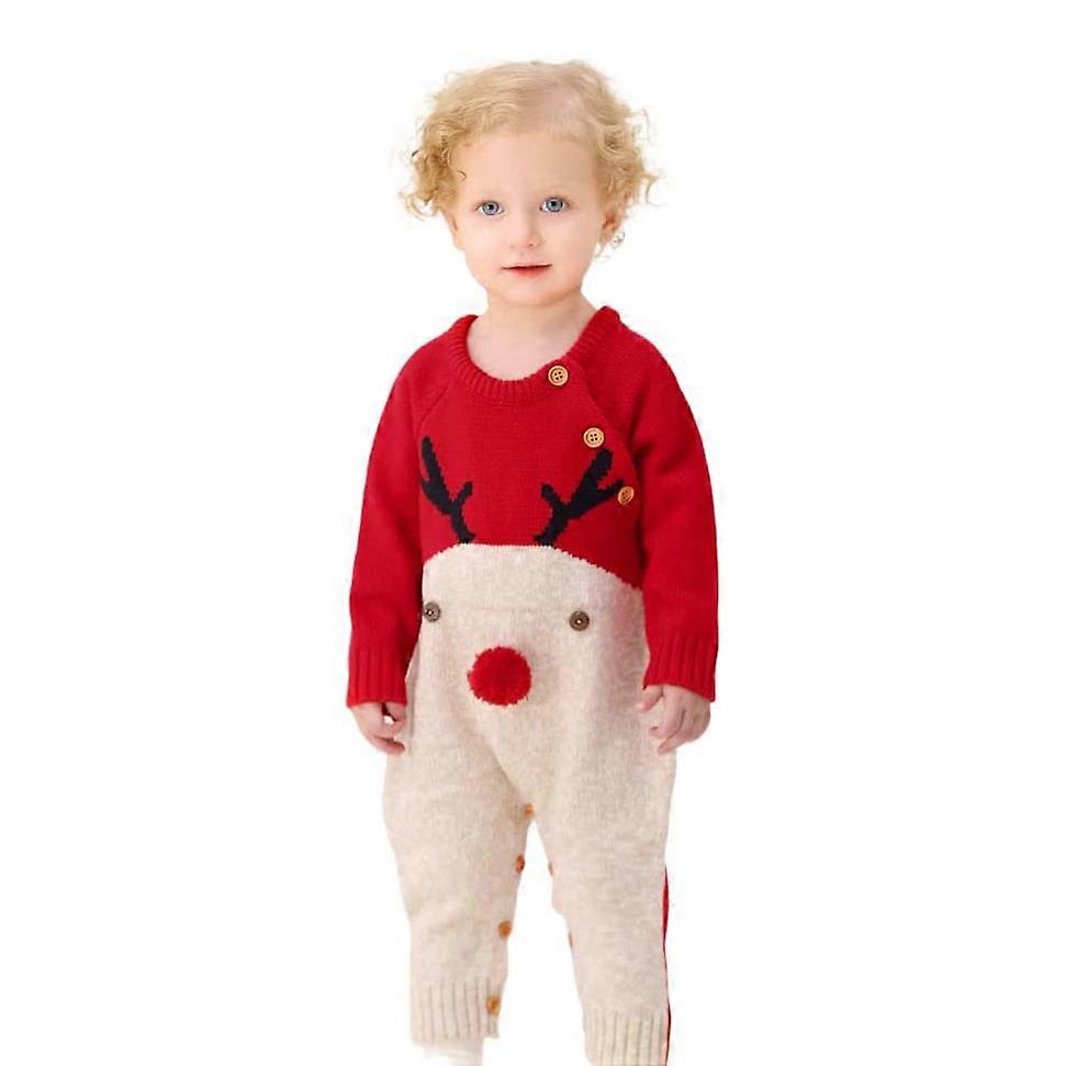 vauva joulu neulottu romper pitkähihainen 3D hirven nenäpainatus pyöreä kaula-aukko, 80cm