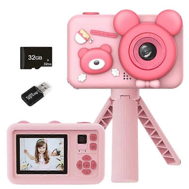 Mini Cartoon Kids Digital Camera 1080P Digital Video Camera for Kids Dual Lens 32G + Card Reader