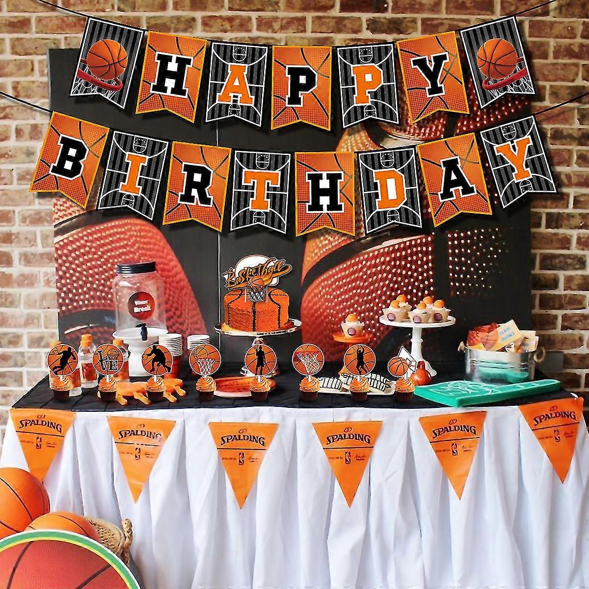 Basketball Theme Birthday Party Decoration Pull Flag Balloon Cake Insert Set