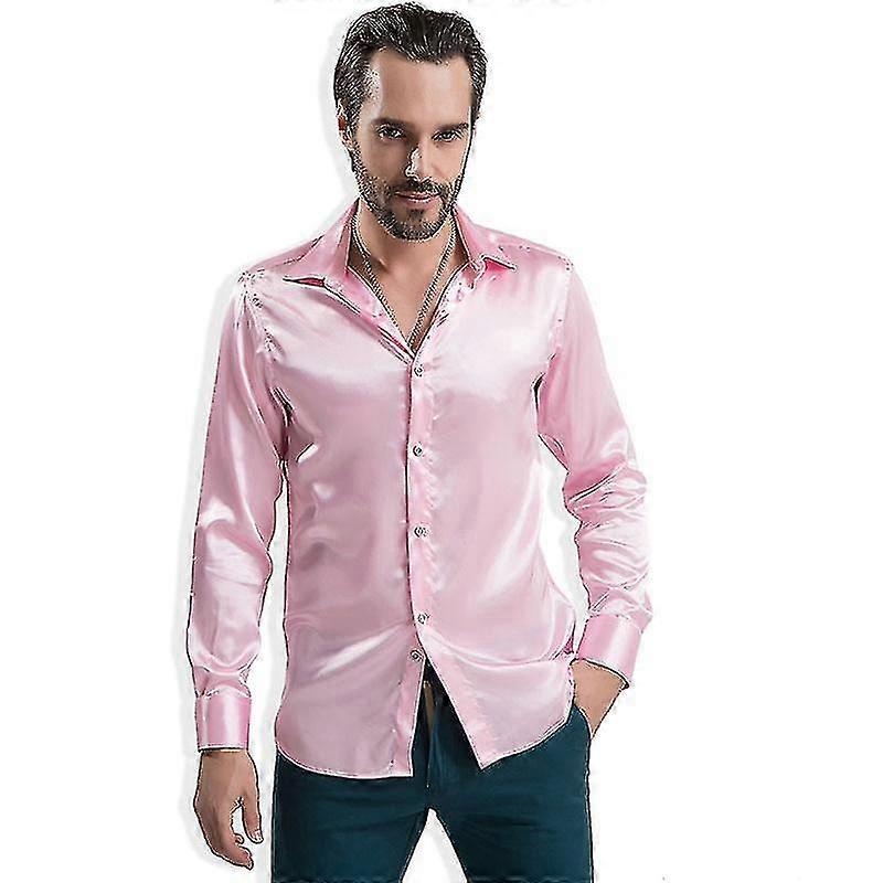 Camicia da uomo di lusso in seta lucida come raso a maniche lunghe Slim Fit-YuJia