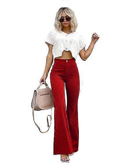 خريف / شتاء المرأة بلون خالص متوسط الارتفاع نحيف قليلا متوهجة السراويل سروال قصير مطاطي الخصر عارضة السراويل - جيد