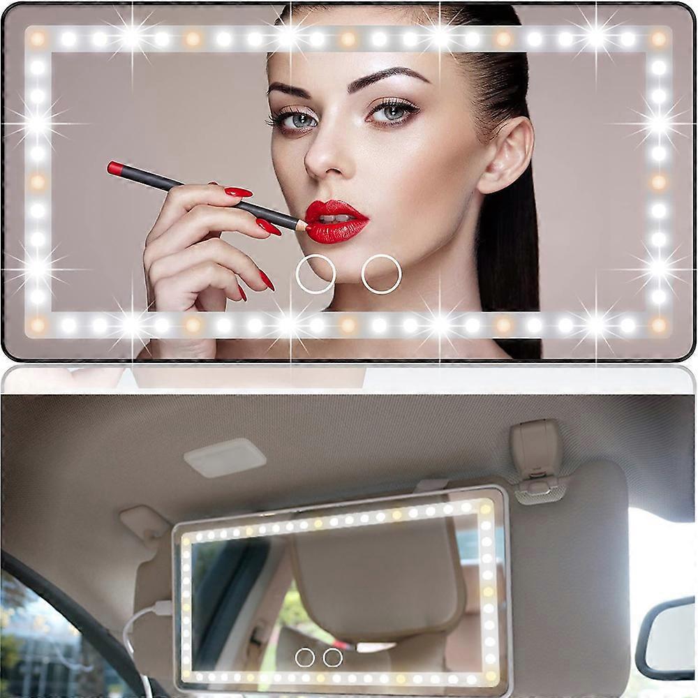 Wireless rechargeable makeup mirror, car sun visor, cosmetic mirror, with 3 lighting modes, 60 LED, adjustable clip at the rear