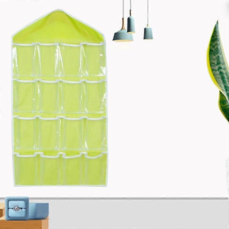 transparent 16-grid wardrobe panties underwear socks classification storage bag hanging bag(green)