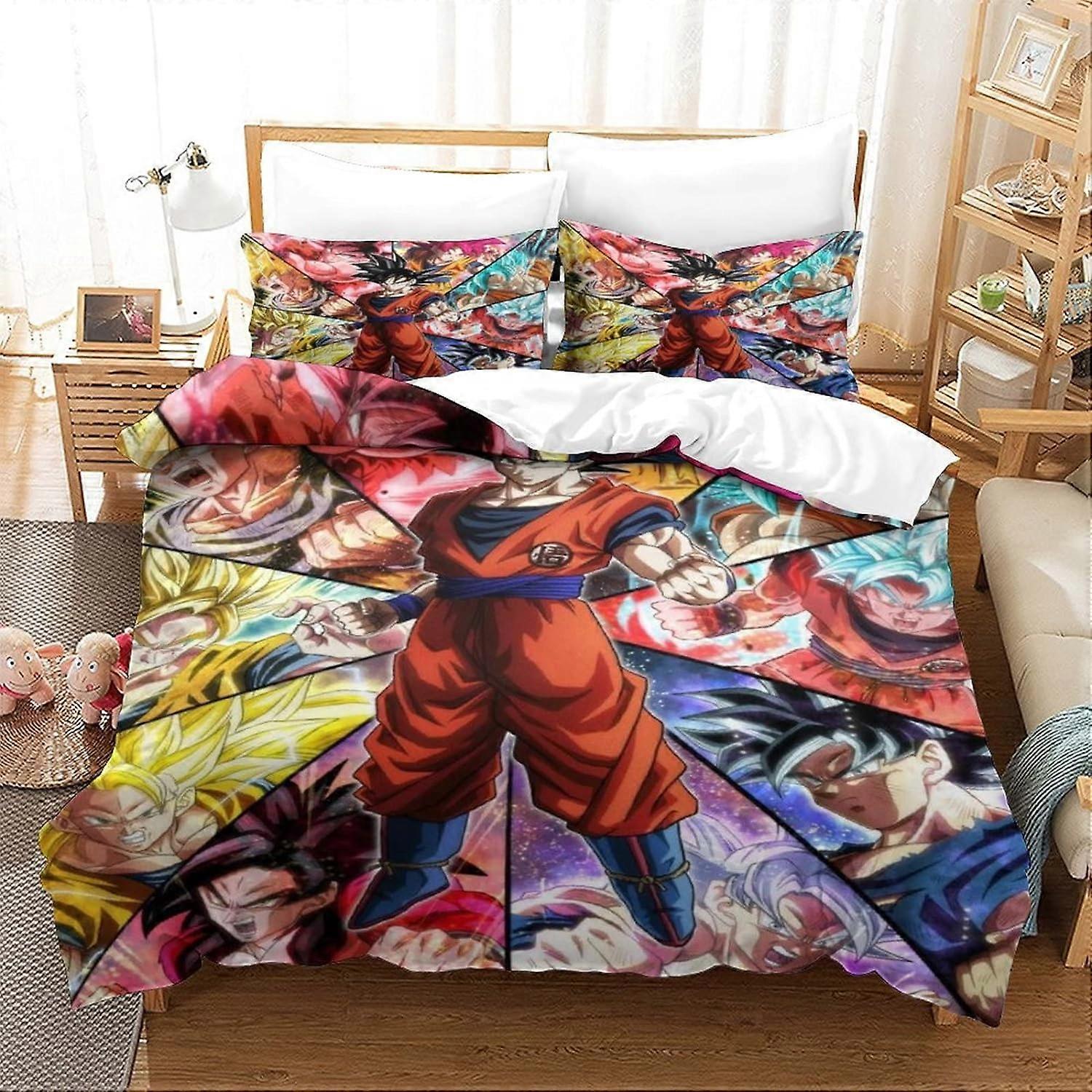 D Goku Tryckt Sängkläder, Mjuk Mikrofiber Anime Department Sängkläder Set med dragkedja för barn Tonåringar Vuxna singlar (135*200 CM