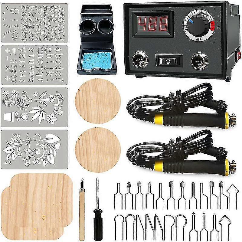 Pyrography Wood Burning Kit Wood Burner Tool Dual Pen 60w Upgraded Adjustable Pyrography Machine -JA