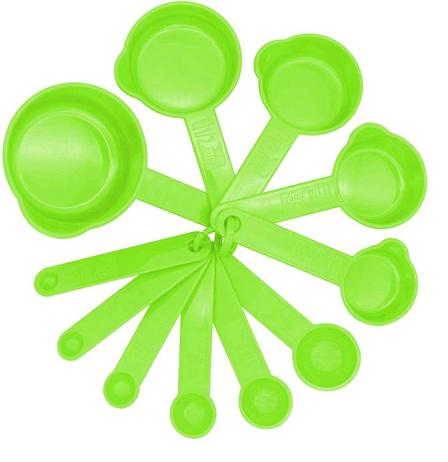 Kitchen Baking Plastic Measuring Spoon &Cups Set for Dry or Liquid (11 pcs, Green)