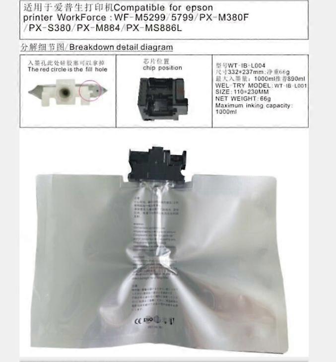 50pc Ink Bag Without Chip For Epson M5299