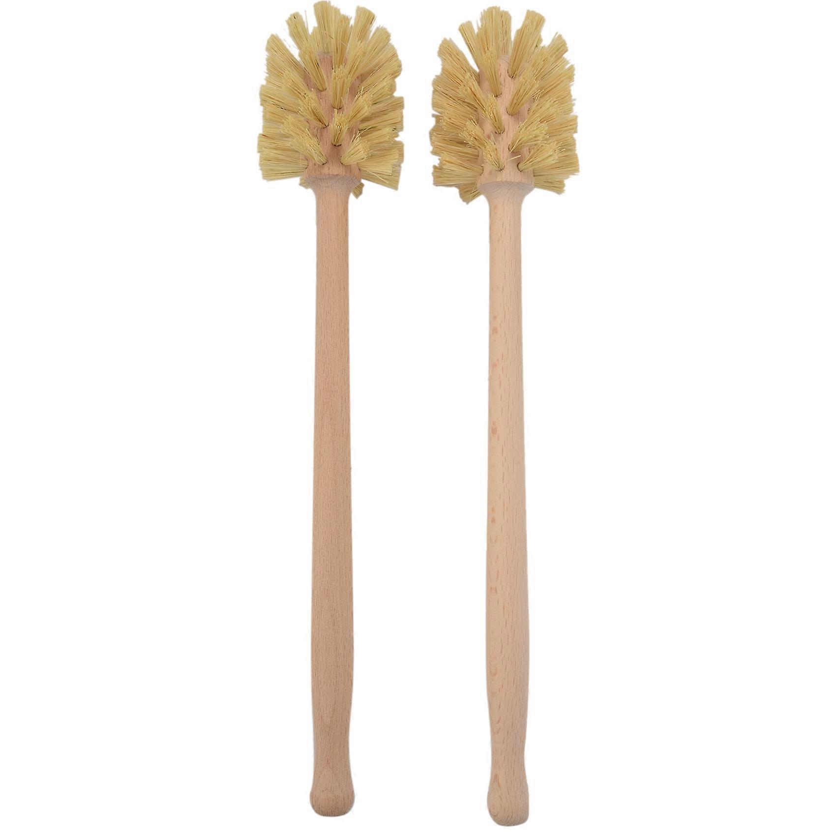 Brosse WC, lot de 2 brosses WC en bois de hêtre, poils en jute résistants avec une puissance de nettoyage à 360°