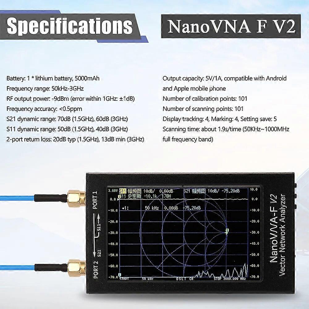 Redkid NanoVNA-F V2 43 pouces IPS LCD Affichage Analyseur de réseau vectoriel Analyseur d’antenne S-