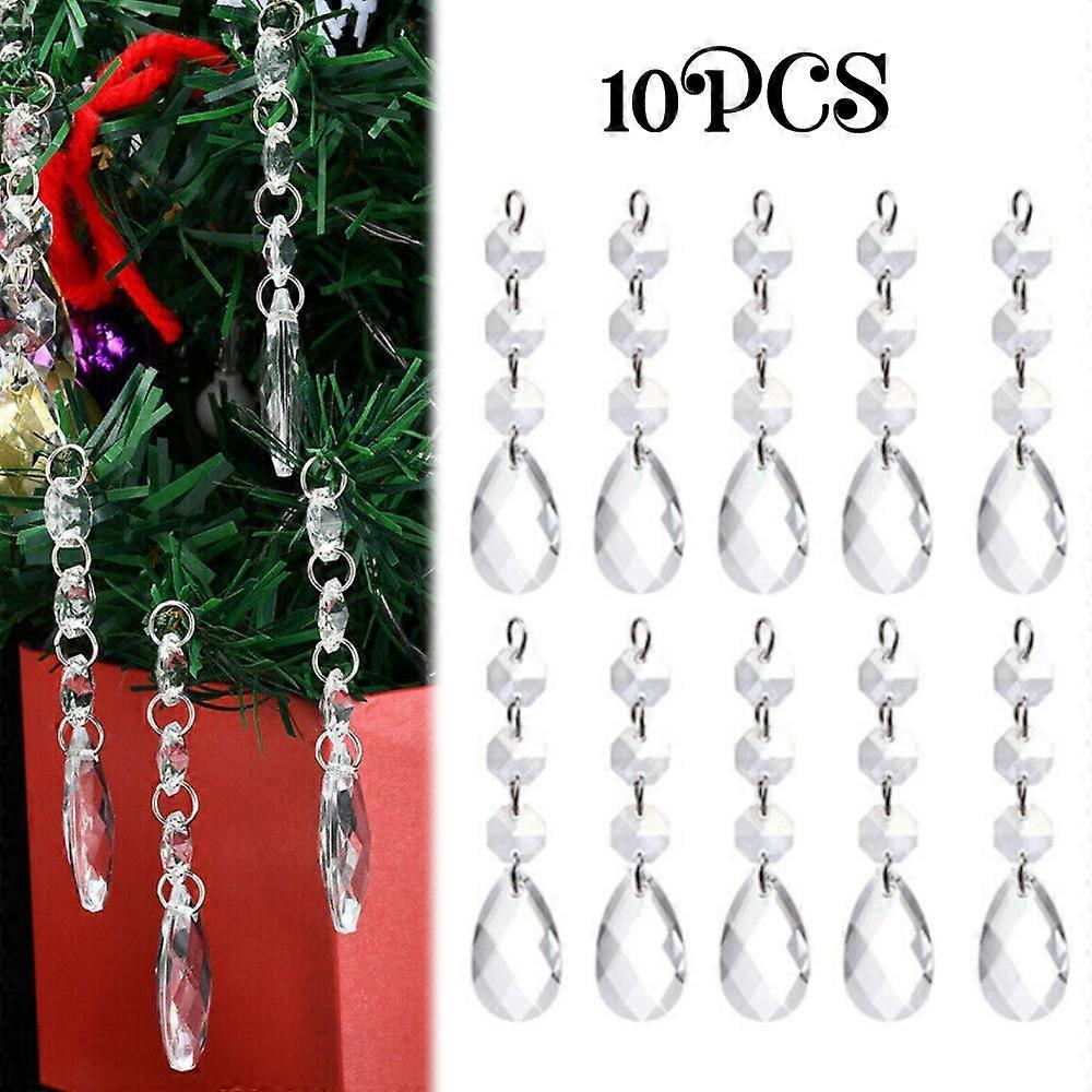 10/30Pcs Christmas Clear Acrylic Crystal Garland Pendant Xmas Tree Hanging Bead Ornament Home Festive Decoration