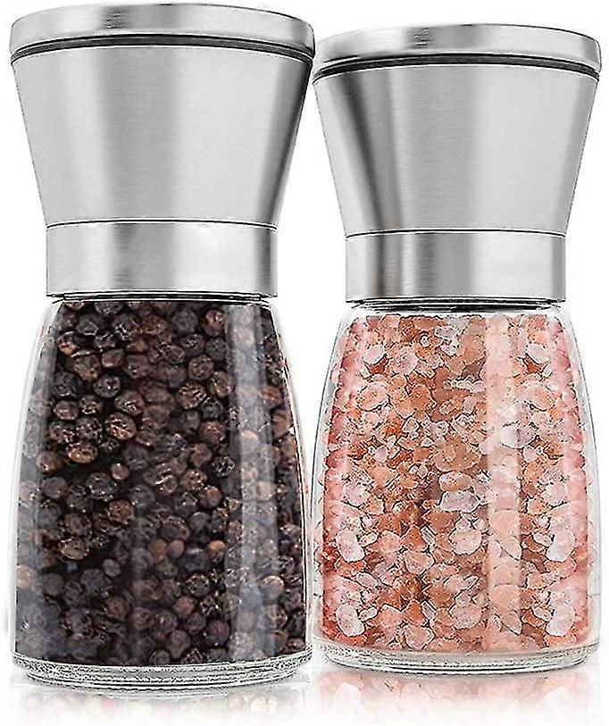 Manual Pepper Mill And Salt Mill, Set Of 2 Spice Mills Adjustable Grain Size Pepper Mill And Salt Shaker Brushed Steel Salt And Pepper Grinder With Bu