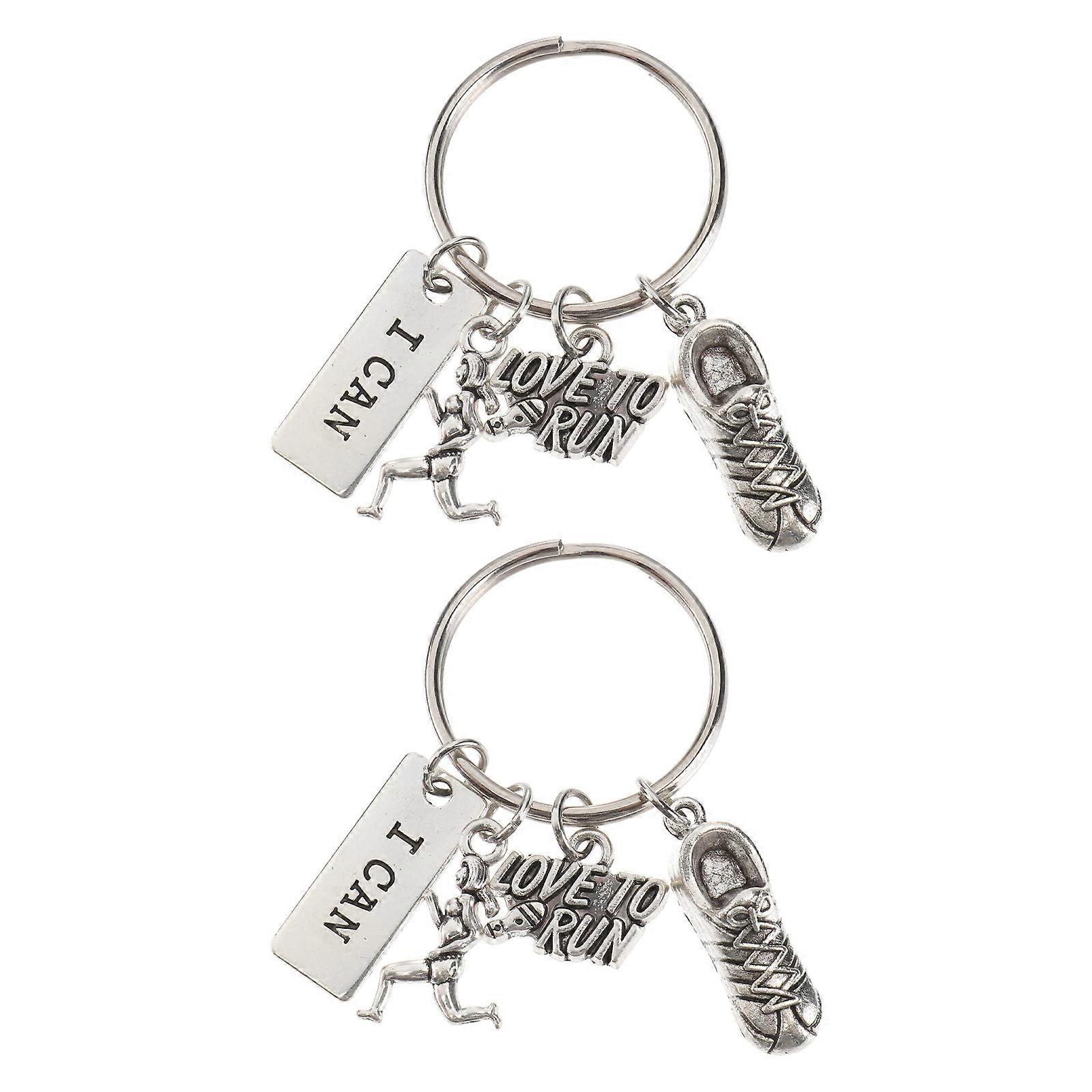 2pcs Keychains Alloy Marathon Running Pendant Key Holder Key Rings Ornaments