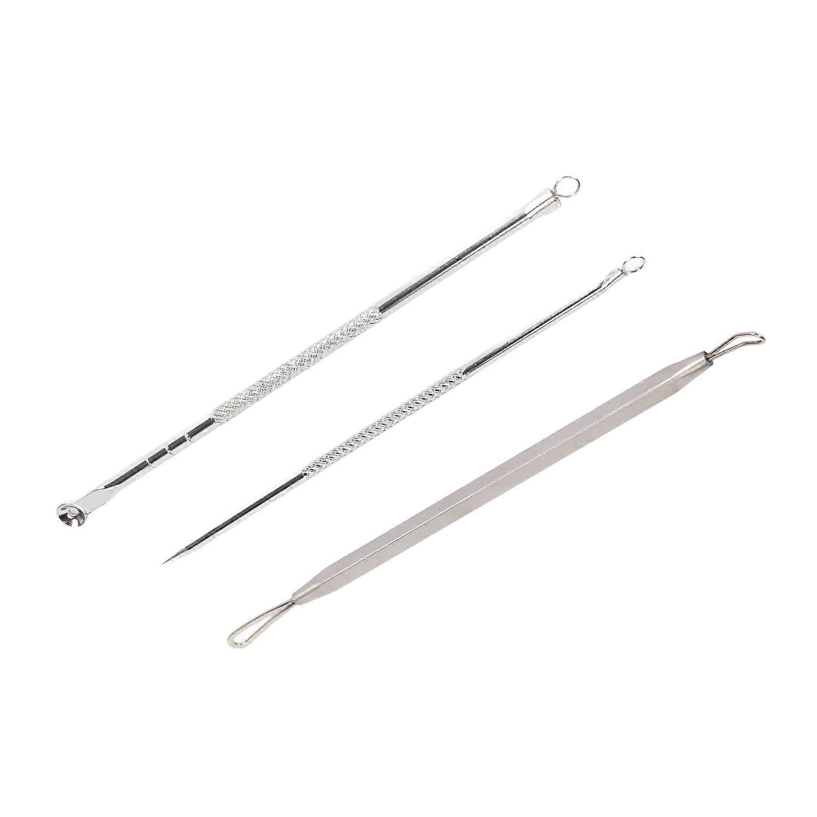 3pcs Face Nose Zit Pimple Extractor Stainless Steel Double Ended Blackhead Whitehead Comedones Removal Tool