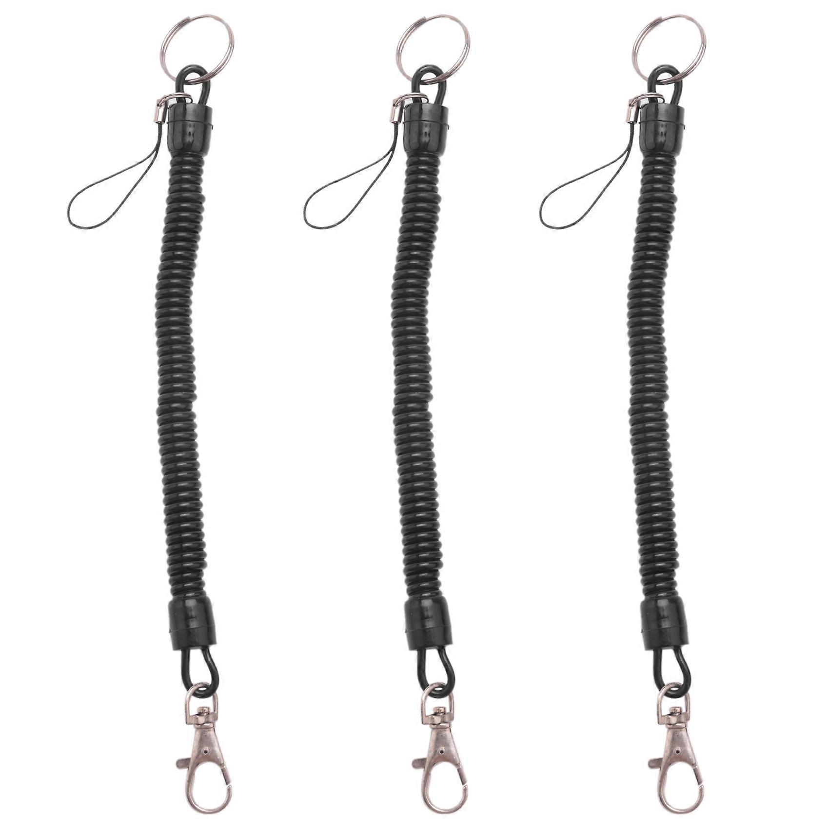 3X Lobster Clasp Black Spring Stretchy Coil Cord Strap Keychain Key Chain Rope