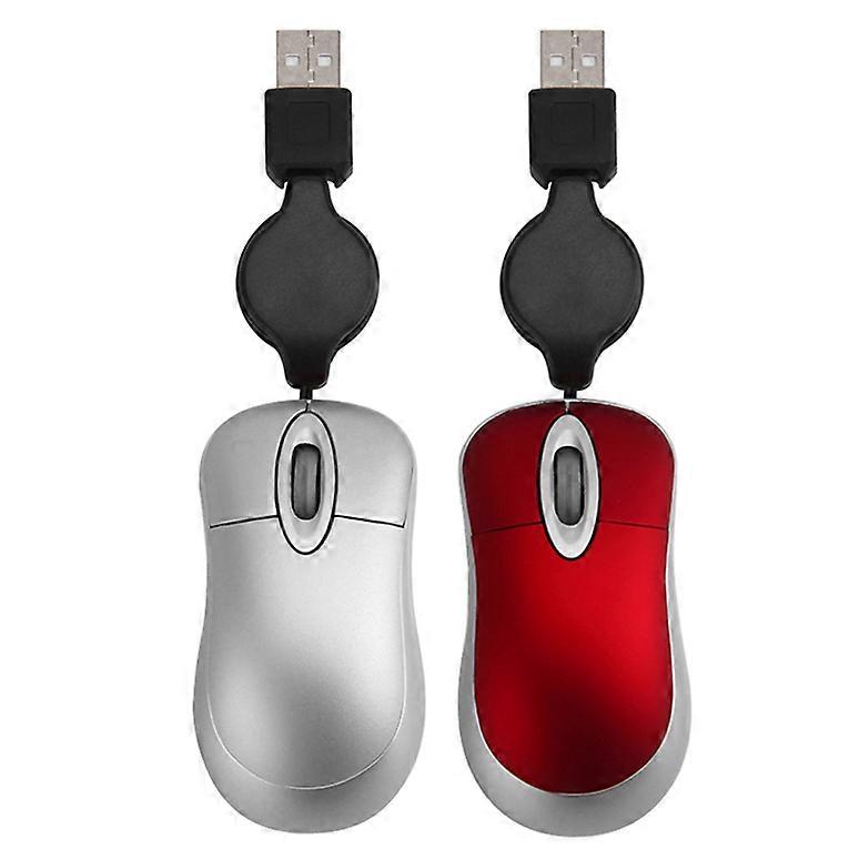2x Mini USB Wired Mouse Retractable Cable Tiny Small Mouse 1600 DPI Optical Compact Travel Mice for