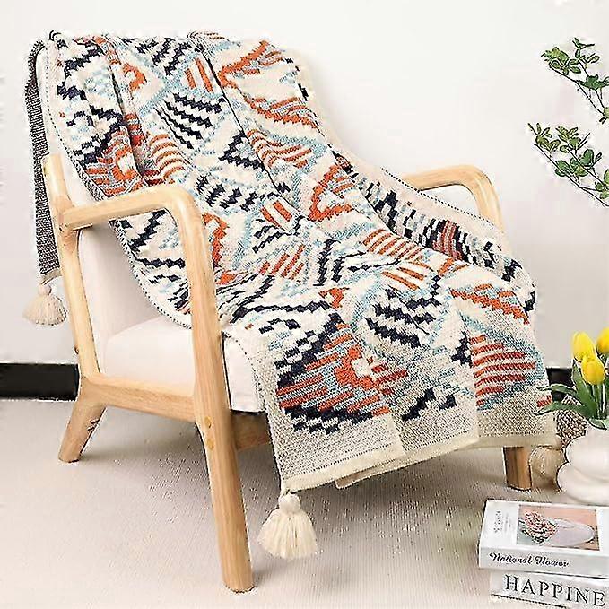 130*170cm Boho Throw Blanket, Farmhouse Decor Blanket with Decorative Tassels Soft, Durable Knit Throw Blanket for All-Season Use - Perfect for Livin
