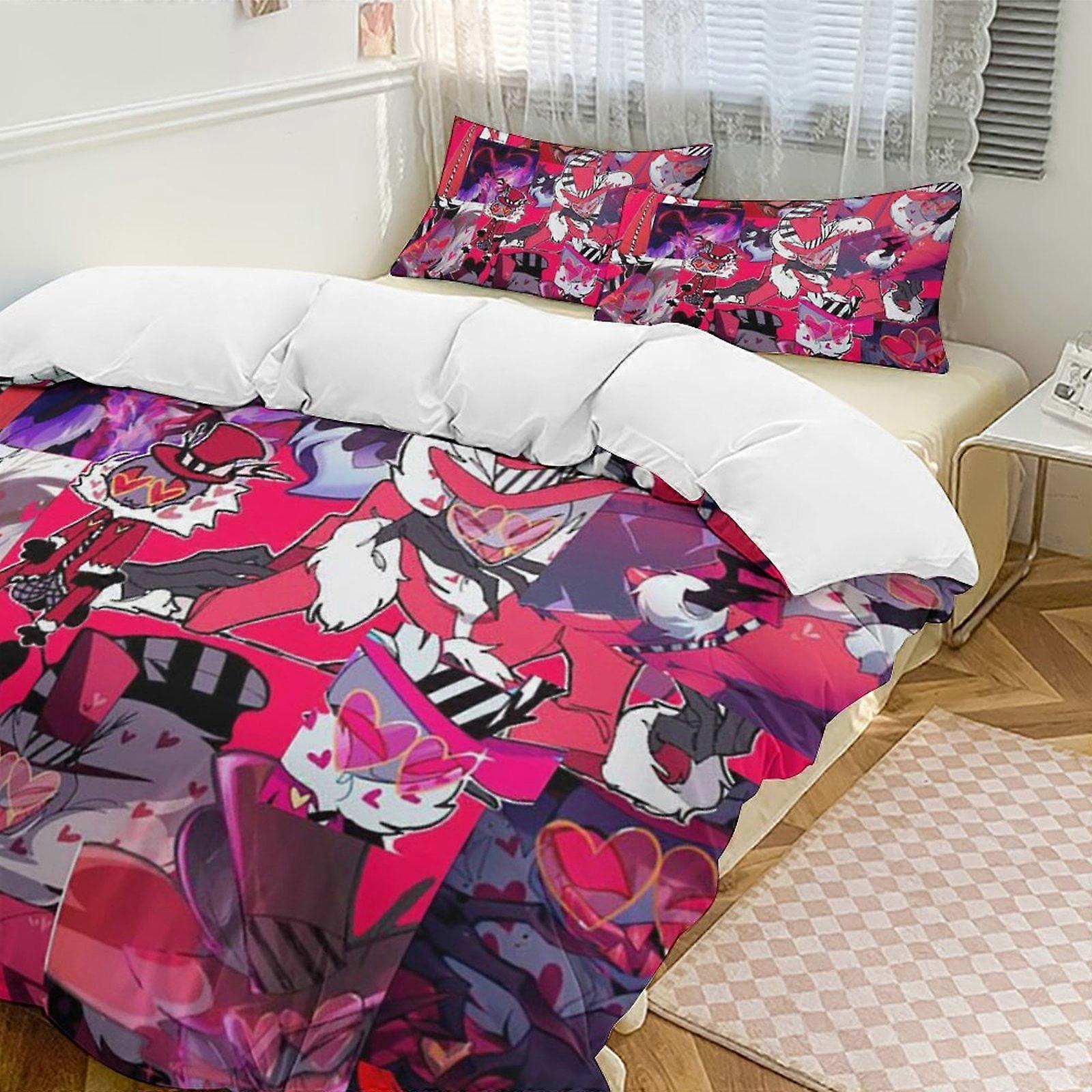 Zm331 Hazbin Hotel 3-Piece Twin Bed Set - Includes 1 Single Comforter And 2 Pillowcases Bedding - Fade Resistant Microfiber - Hazbin Hotel Lc331