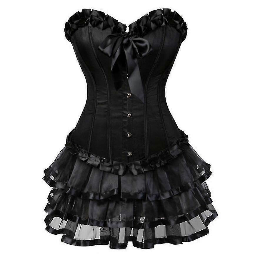 Plus Size Burlesque Korsetten Jurk Met Rok Kostuums Vintage Lace Up Corset  Bustier Shaper Corselet Voor Vrouwen Gotische Jurken Zwart