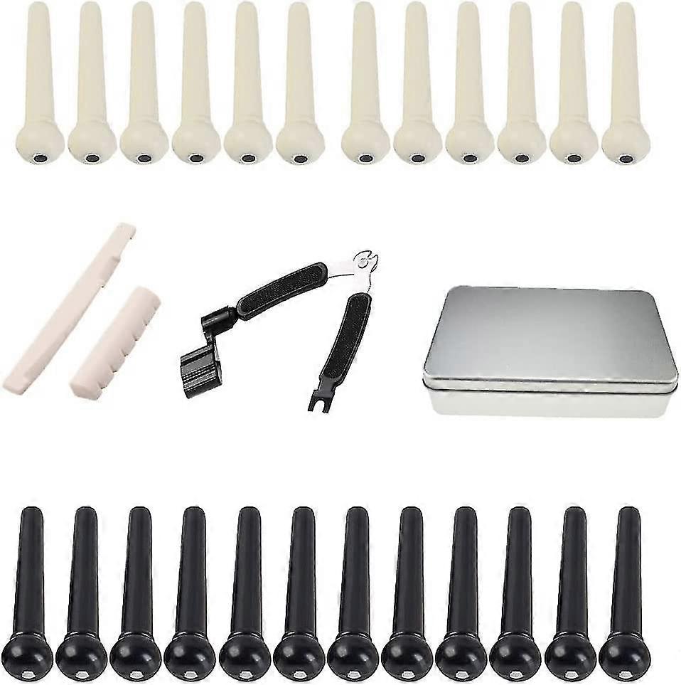 24 Stück Akustikgitarren-Steg-Pins-Pegs 1-Stück-Brücke-Pin-Puller-Entferner 1-Stück-Gitarrensattel Gitarrenmutter Ersatz für Akustikgitarre (y103-24)