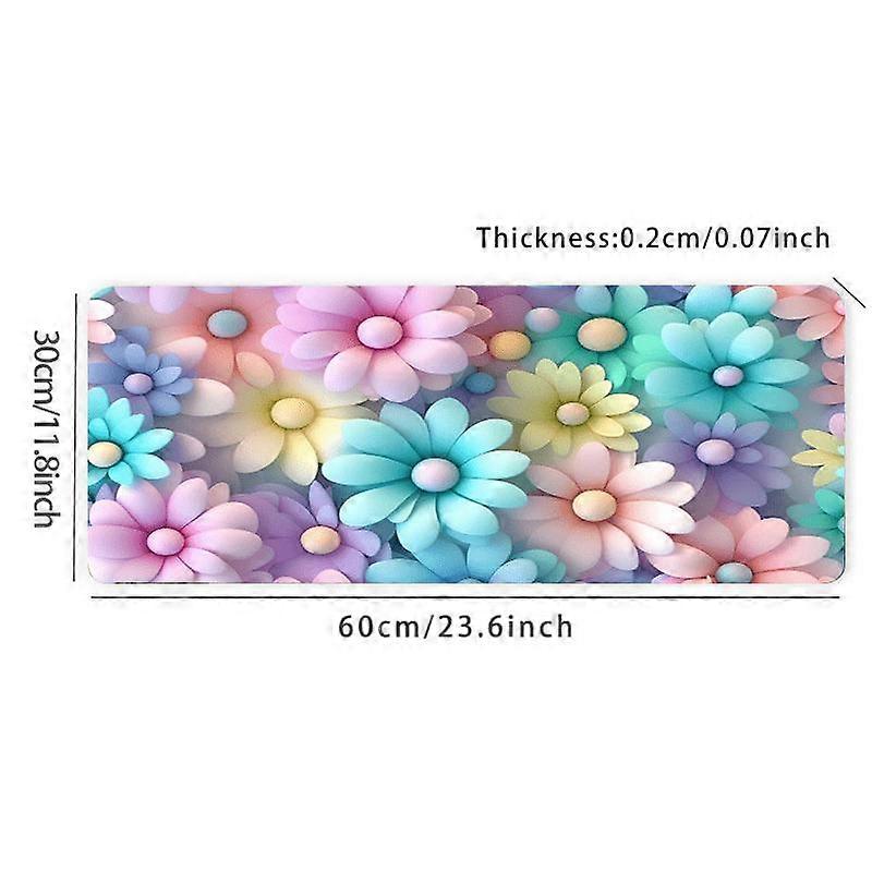 Cute Colorful Flower Mouse Pad Creative Aesthetic Gaming Large Mouse Pad 31.4x15.7In Computer Keyboard Desk Pad With Non-Slip Rubber Base Stitched Edg